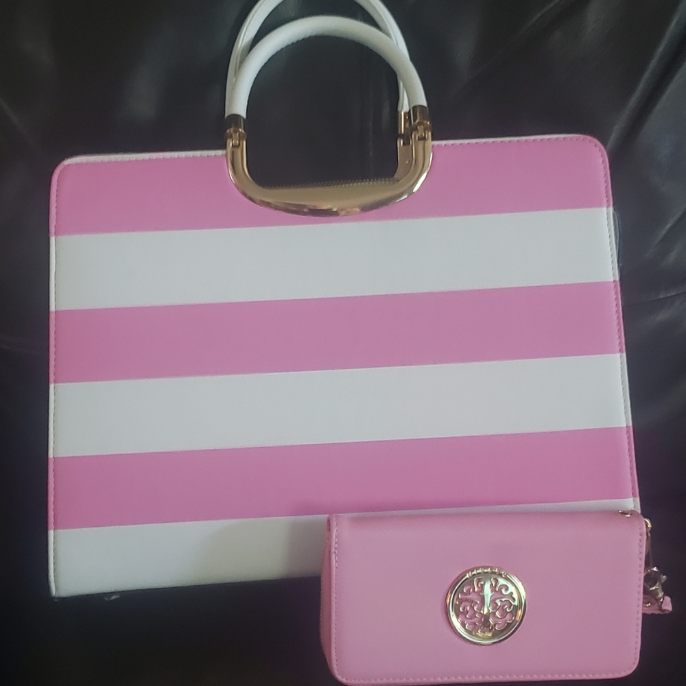 Pink & white handbag and wallet